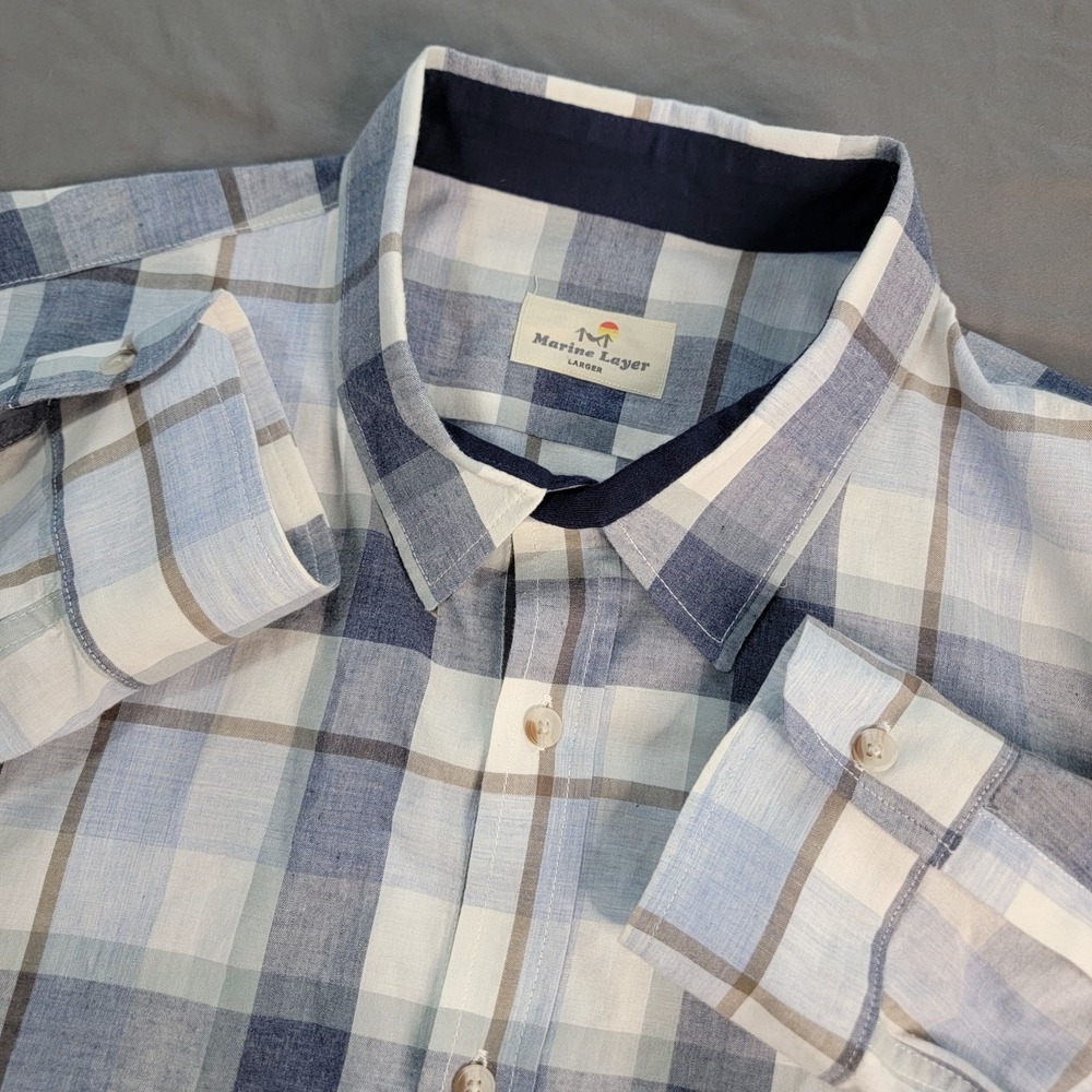 Marine Layer Button Down Long Sleeve Shirt Men's Large Plaid Multicolor